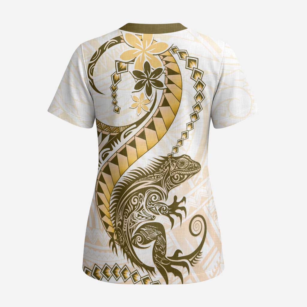 Gold Maori Tuatara Scrub Top Luxury Pastel Pattern - Aussie Hoodie