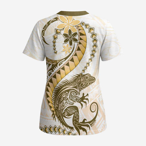 Gold Maori Tuatara Scrub Top Luxury Pastel Pattern - Aussie Hoodie