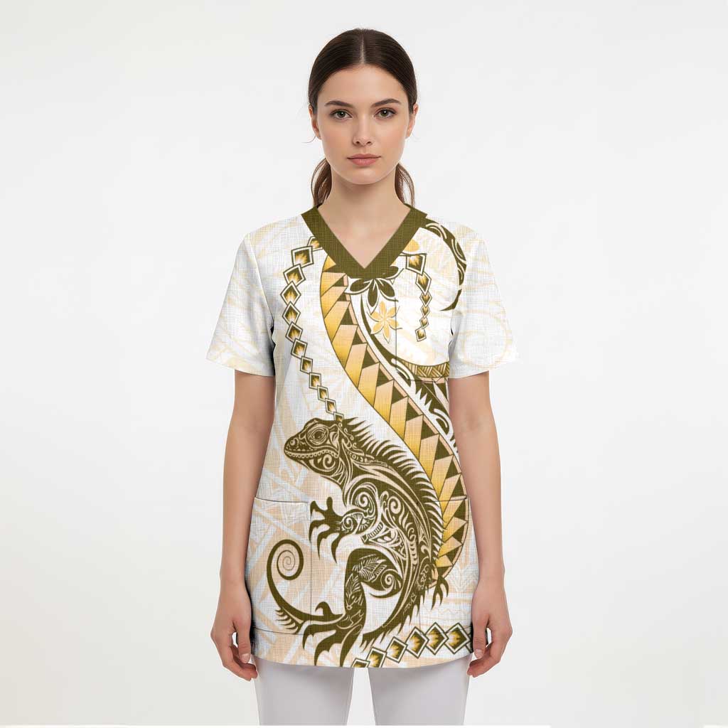 Gold Maori Tuatara Scrub Top Luxury Pastel Pattern - Aussie Hoodie