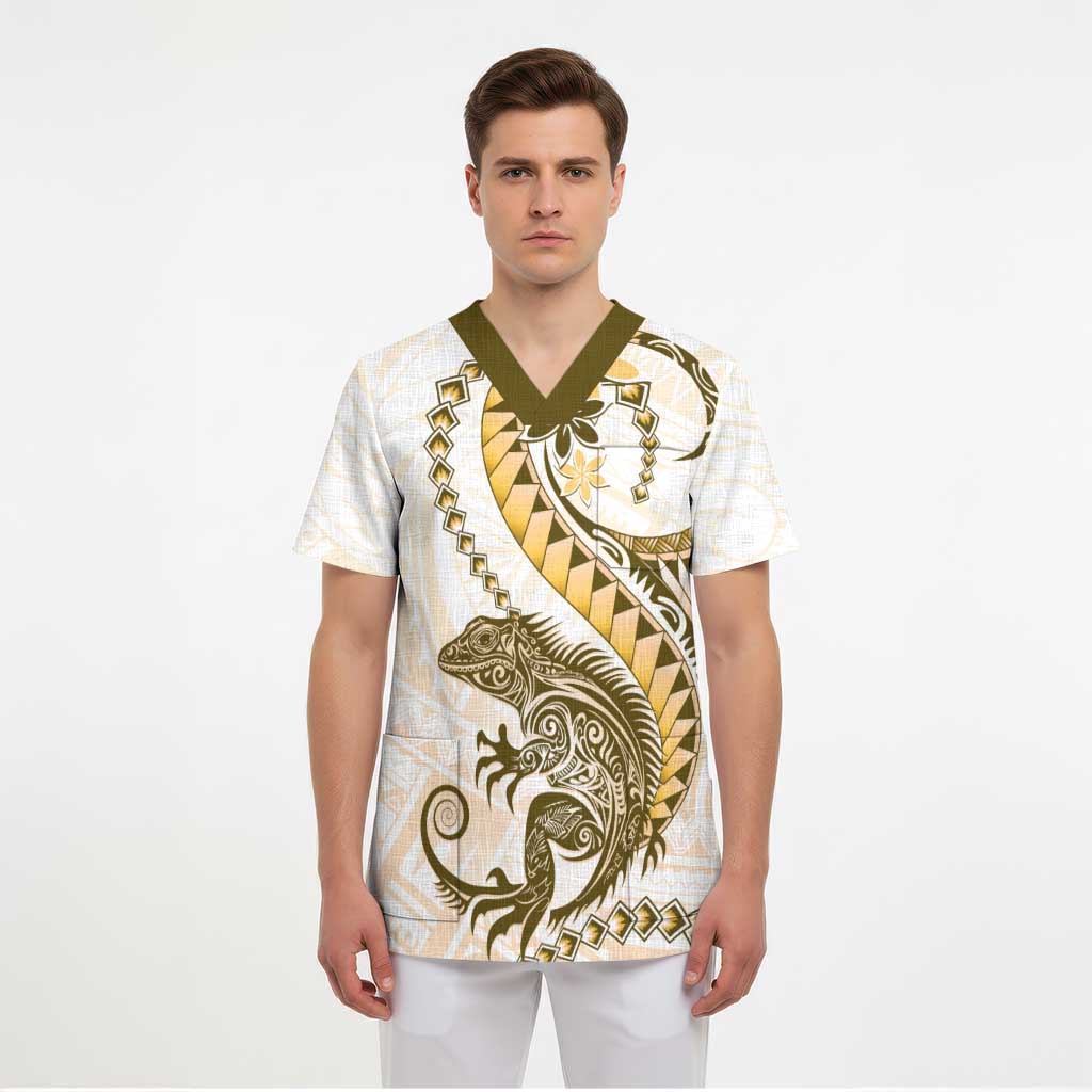 Gold Maori Tuatara Scrub Top Luxury Pastel Pattern - Aussie Hoodie