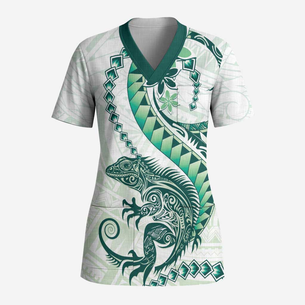 Green Maori Tuatara Scrub Top Luxury Pastel Pattern - Aussie Hoodie