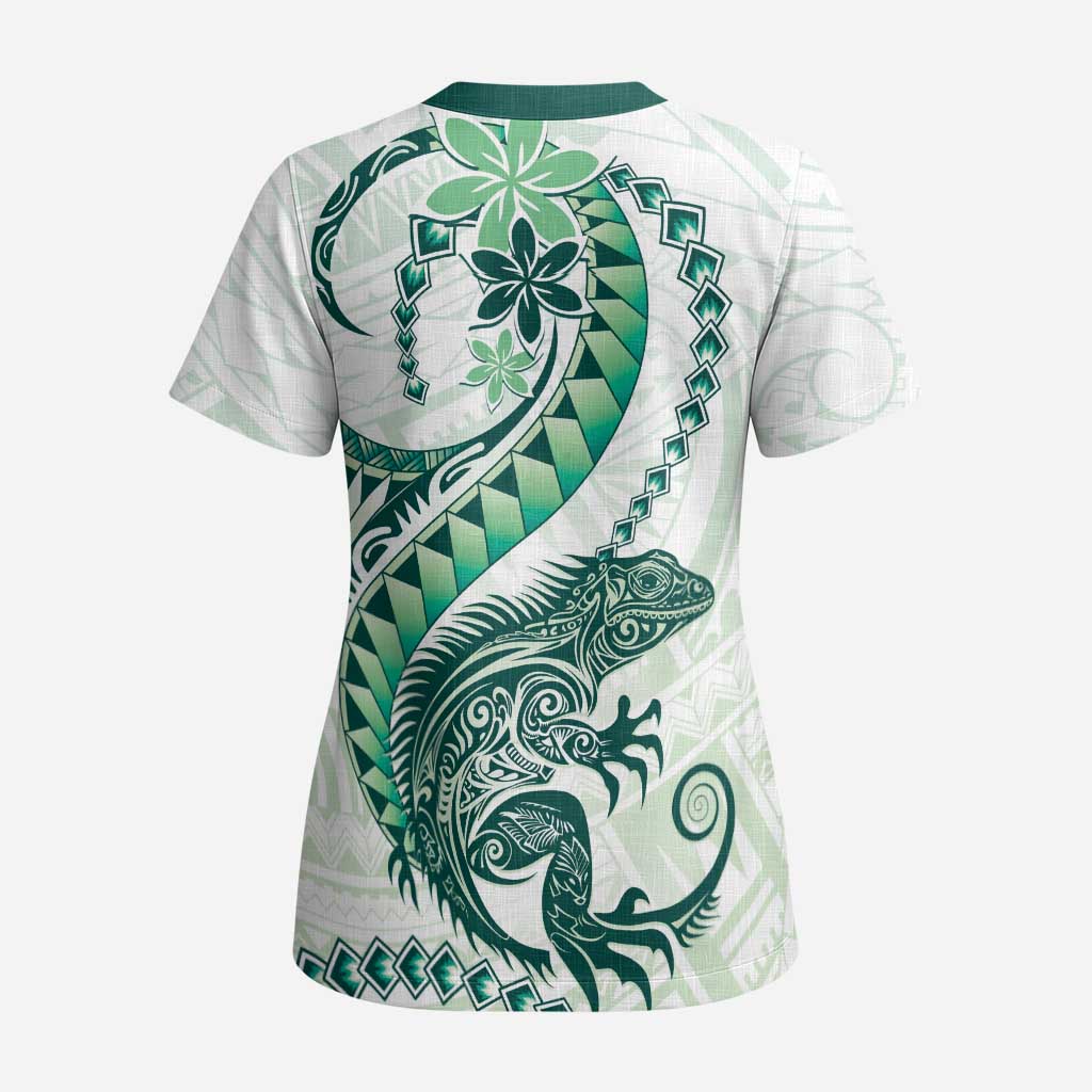 Green Maori Tuatara Scrub Top Luxury Pastel Pattern - Aussie Hoodie