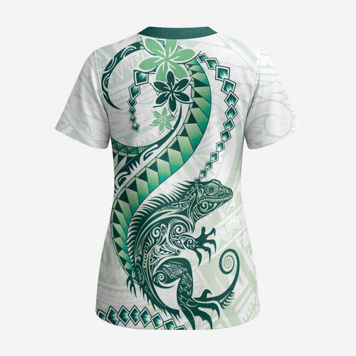 Green Maori Tuatara Scrub Top Luxury Pastel Pattern - Aussie Hoodie
