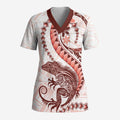 Red Maori Tuatara Scrub Top Luxury Pastel Pattern - Aussie Hoodie