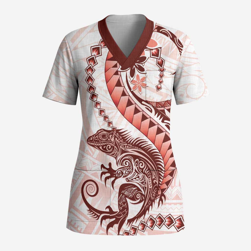 Red Maori Tuatara Scrub Top Luxury Pastel Pattern - Aussie Hoodie