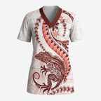 Red Maori Tuatara Scrub Top Luxury Pastel Pattern - Aussie Hoodie