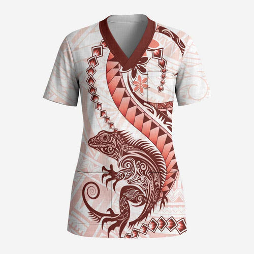 Red Maori Tuatara Scrub Top Luxury Pastel Pattern - Aussie Hoodie