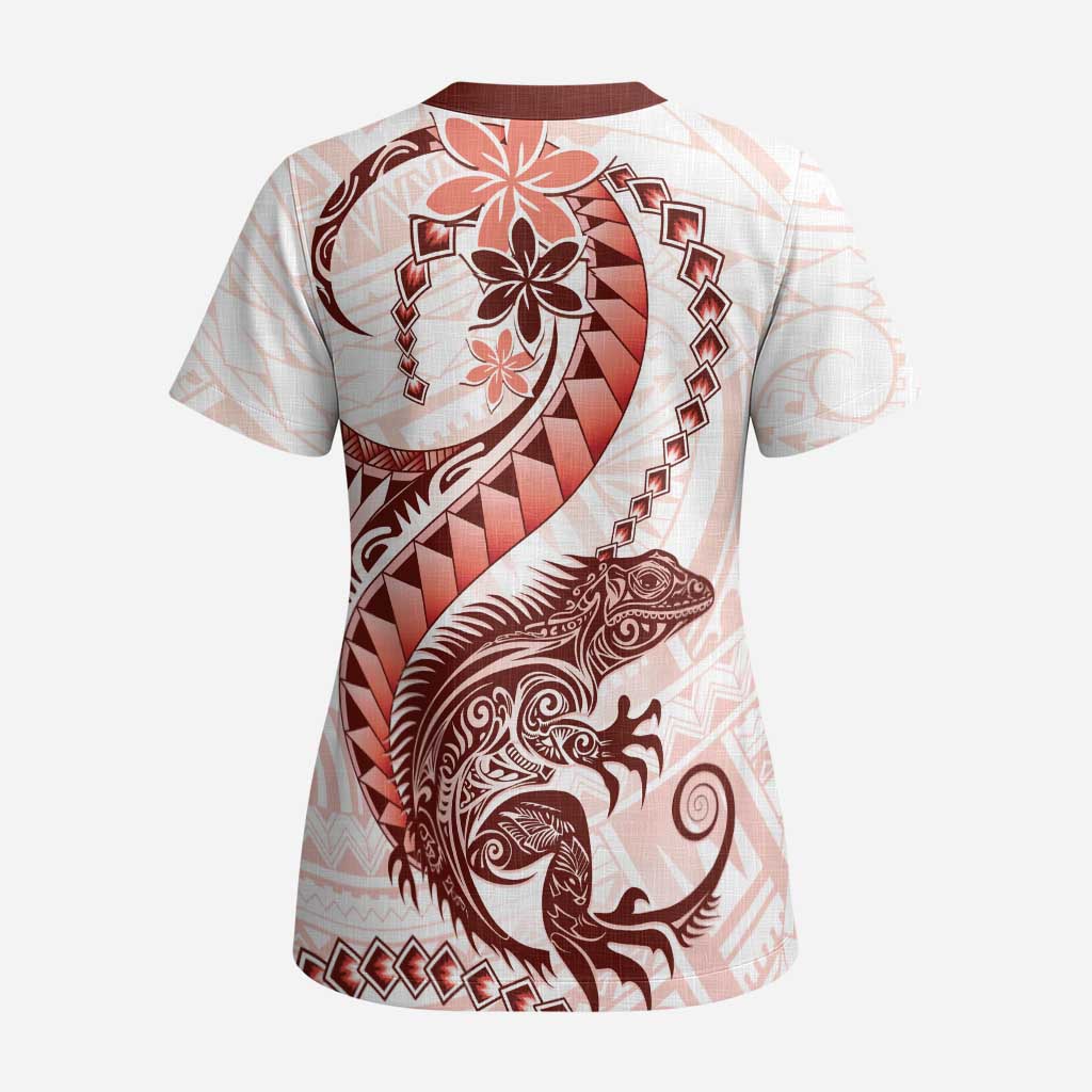 Red Maori Tuatara Scrub Top Luxury Pastel Pattern - Aussie Hoodie