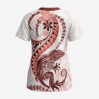 Red Maori Tuatara Scrub Top Luxury Pastel Pattern - Aussie Hoodie