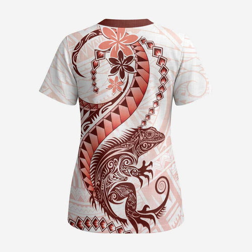 Red Maori Tuatara Scrub Top Luxury Pastel Pattern - Aussie Hoodie