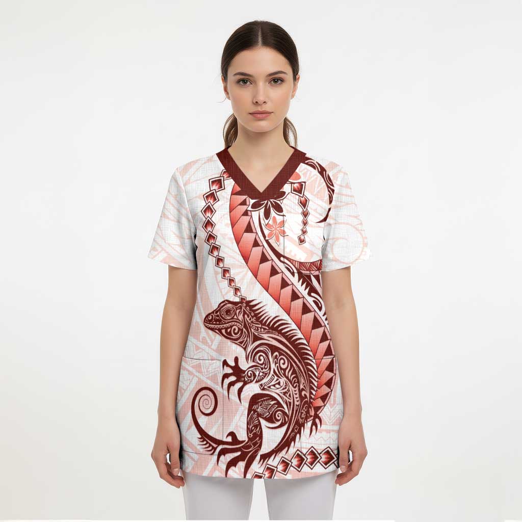 Red Maori Tuatara Scrub Top Luxury Pastel Pattern - Aussie Hoodie