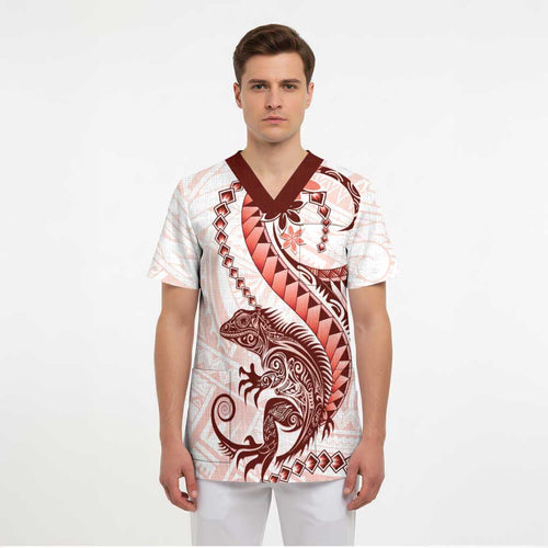 Red Maori Tuatara Scrub Top Luxury Pastel Pattern - Aussie Hoodie