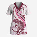 Pink Maori Tuatara Scrub Top Luxury Pastel Pattern - Aussie Hoodie