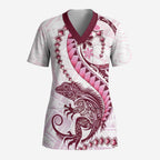 Pink Maori Tuatara Scrub Top Luxury Pastel Pattern - Aussie Hoodie