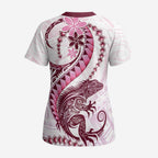 Pink Maori Tuatara Scrub Top Luxury Pastel Pattern - Aussie Hoodie