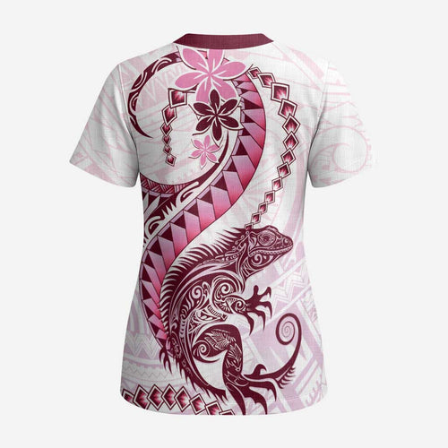 Pink Maori Tuatara Scrub Top Luxury Pastel Pattern - Aussie Hoodie