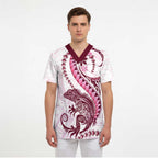 Pink Maori Tuatara Scrub Top Luxury Pastel Pattern - Aussie Hoodie