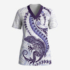 Purple Maori Tuatara Scrub Top Luxury Pastel Pattern - Aussie Hoodie
