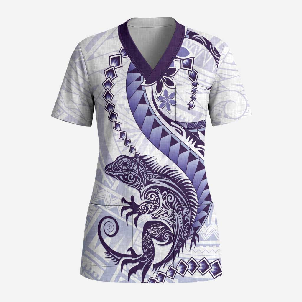 Purple Maori Tuatara Scrub Top Luxury Pastel Pattern - Aussie Hoodie