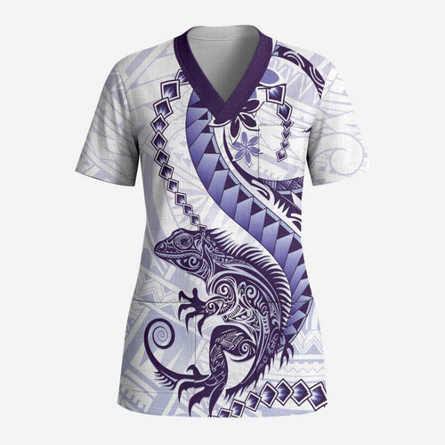 Purple Maori Tuatara Scrub Top Luxury Pastel Pattern - Aussie Hoodie