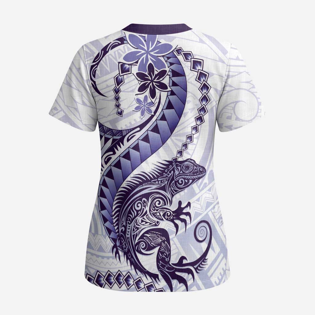 Purple Maori Tuatara Scrub Top Luxury Pastel Pattern - Aussie Hoodie