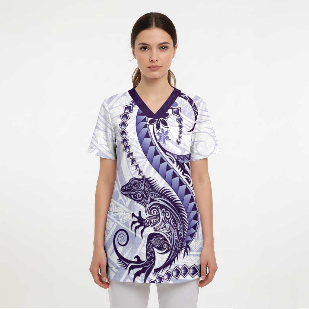 Purple Maori Tuatara Scrub Top Luxury Pastel Pattern - Aussie Hoodie