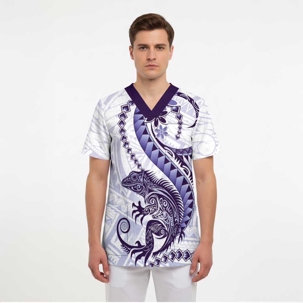 Purple Maori Tuatara Scrub Top Luxury Pastel Pattern - Aussie Hoodie