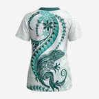 Teal Maori Tuatara Scrub Top Luxury Pastel Pattern - Aussie Hoodie