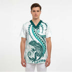 Teal Maori Tuatara Scrub Top Luxury Pastel Pattern - Aussie Hoodie