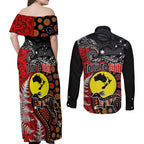 Aotearoa and Australia Toitu Te Tiriti Couples Matching Off Shoulder Maxi Dress and Long Sleeve Button Shirt Honour the Treaty - Te Tiriti Is Us