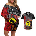 Aotearoa and Australia Toitu Te Tiriti Couples Matching Off Shoulder Short Dress and Hawaiian Shirt Honour the Treaty - Te Tiriti Is Us