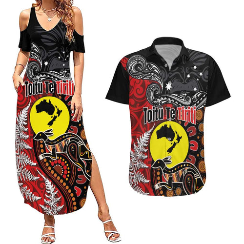 Aotearoa and Australia Toitu Te Tiriti Couples Matching Summer Maxi Dress and Hawaiian Shirt Honour the Treaty - Te Tiriti Is Us
