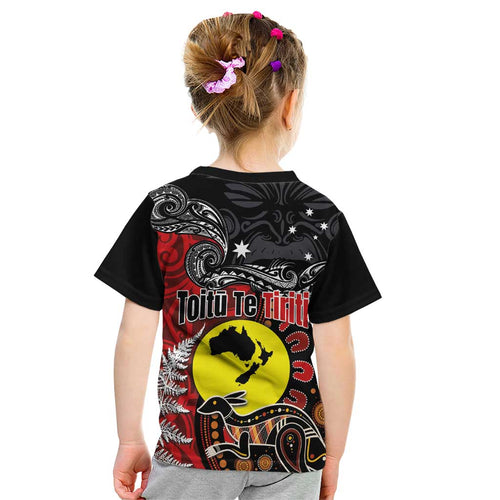 Aotearoa and Australia Toitu Te Tiriti Kid T Shirt Honour the Treaty - Te Tiriti Is Us