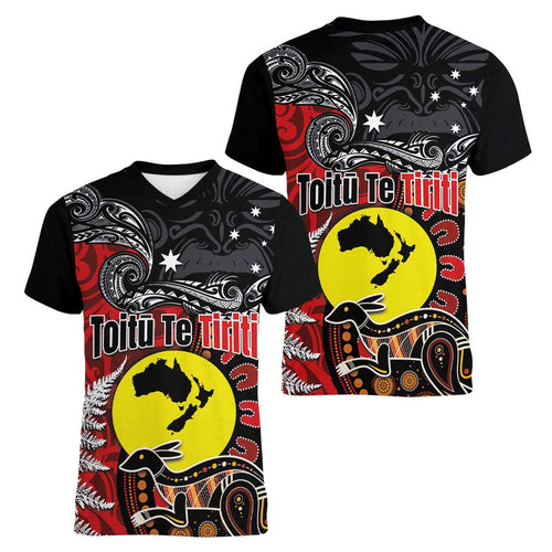 Aotearoa and Australia Toitu Te Tiriti Women V-Neck T-Shirt Honour the Treaty - Te Tiriti Is Us