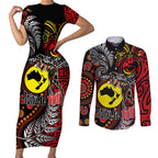 Aotearoa and Australia Toitu Te Tiriti Couples Matching Short Sleeve Bodycon Dress and Long Sleeve Button Shirt Honour the Treaty - Stand Together Stand Stronger