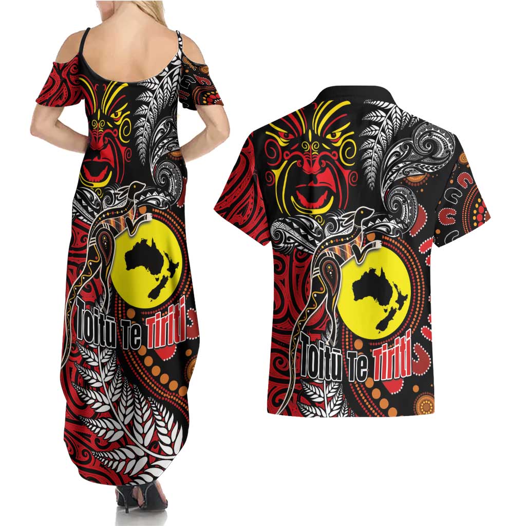 Aotearoa and Australia Toitu Te Tiriti Couples Matching Summer Maxi Dress and Hawaiian Shirt Honour the Treaty - Stand Together Stand Stronger