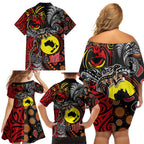Aotearoa and Australia Toitu Te Tiriti Family Matching Off Shoulder Short Dress and Hawaiian Shirt Honour the Treaty - Stand Together Stand Stronger