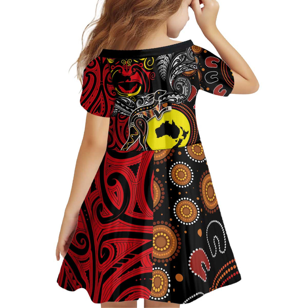 Aotearoa and Australia Toitu Te Tiriti Kid Short Sleeve Dress Honour the Treaty - Stand Together Stand Stronger