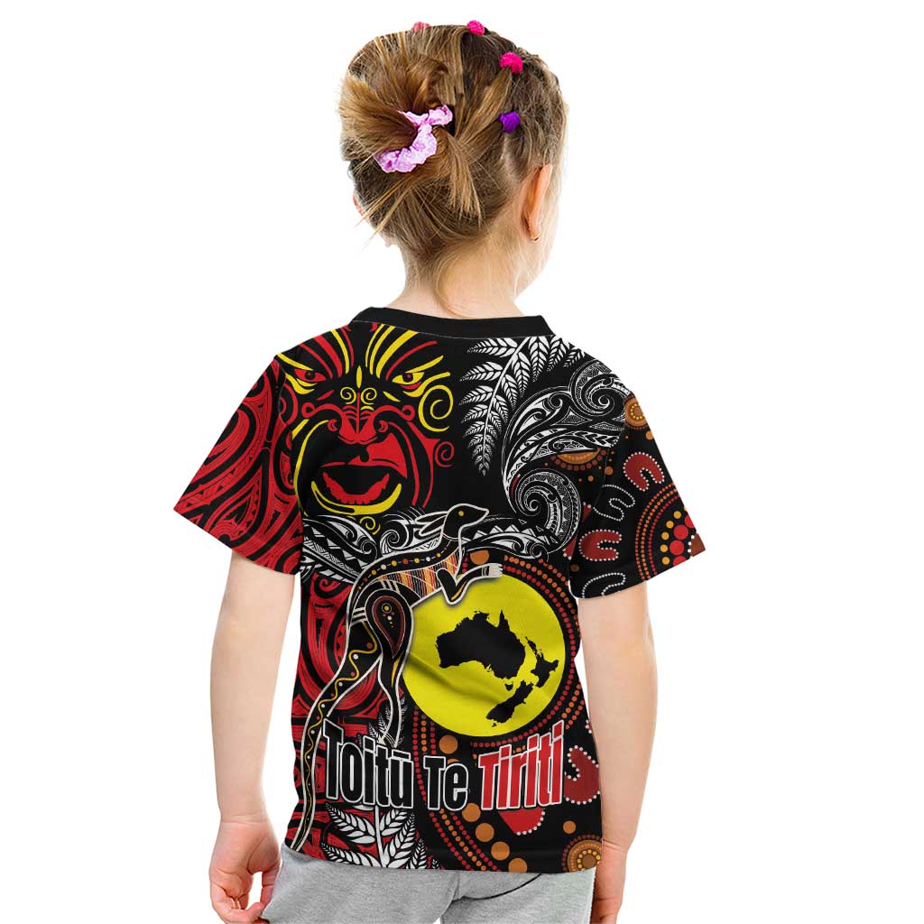 Aotearoa and Australia Toitu Te Tiriti Kid T Shirt Honour the Treaty - Stand Together Stand Stronger