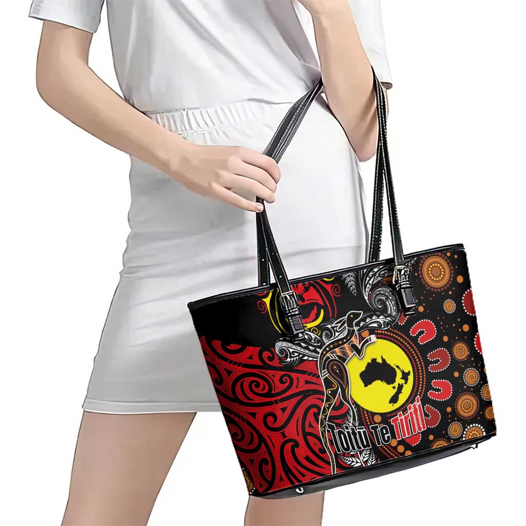 Aotearoa and Australia Toitu Te Tiriti Leather Tote Bag Honour the Treaty - Stand Together Stand Stronger