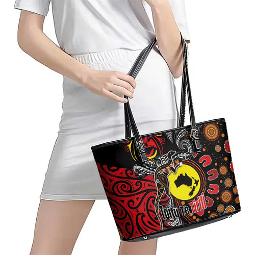 Aotearoa and Australia Toitu Te Tiriti Leather Tote Bag Honour the Treaty - Stand Together Stand Stronger