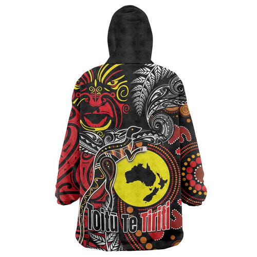 Aotearoa and Australia Toitu Te Tiriti Wearable Blanket Hoodie Honour the Treaty - Stand Together Stand Stronger