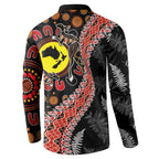 Aotearoa and Australia Button Sweatshirt Maori Koru Ferns With Aboriginal Kangaroo
