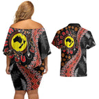 Aotearoa and Australia Couples Matching Off Shoulder Short Dress and Hawaiian Shirt Maori Koru Ferns With Aboriginal Kangaroo