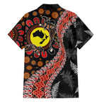 Aotearoa and Australia Family Matching Off The Shoulder Long Sleeve Dress and Hawaiian Shirt Maori Koru Ferns With Aboriginal Kangaroo