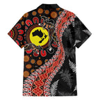 Aotearoa and Australia Family Matching Puletasi and Hawaiian Shirt Maori Koru Ferns With Aboriginal Kangaroo