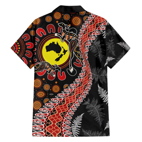 Aotearoa and Australia Family Matching Tank Maxi Dress and Hawaiian Shirt Maori Koru Ferns With Aboriginal Kangaroo