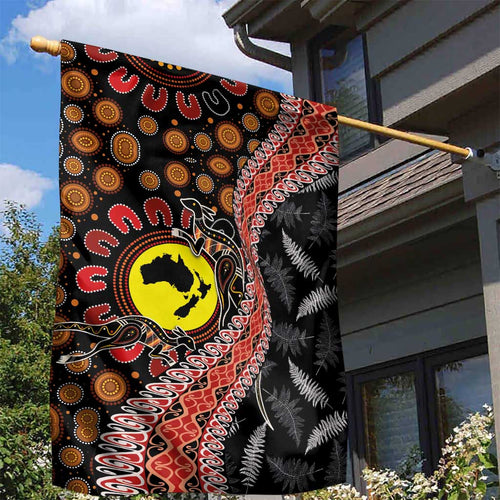 Aotearoa and Australia Garden Flag Maori Koru Ferns With Aboriginal Kangaroo