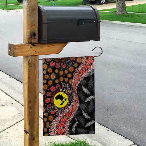 Aotearoa and Australia Garden Flag Maori Koru Ferns With Aboriginal Kangaroo