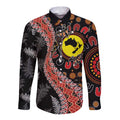 Aotearoa and Australia Long Sleeve Button Shirt Maori Koru Ferns With Aboriginal Kangaroo